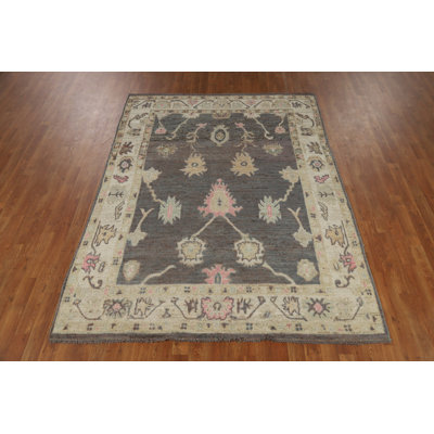 Tapis turc gris anthracite en laine Oushak 6 x 8