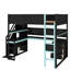 Lit mezzanine en bois avec escalier de rangement, bureau, tablettes et panneau perforé-227165867-227165865