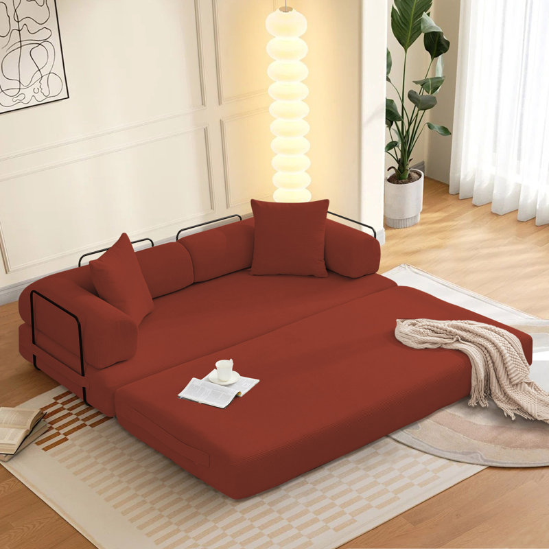 Boneless Corduroy 78.5" Folding Convertible Out Sleeper Sofa Bed, Red