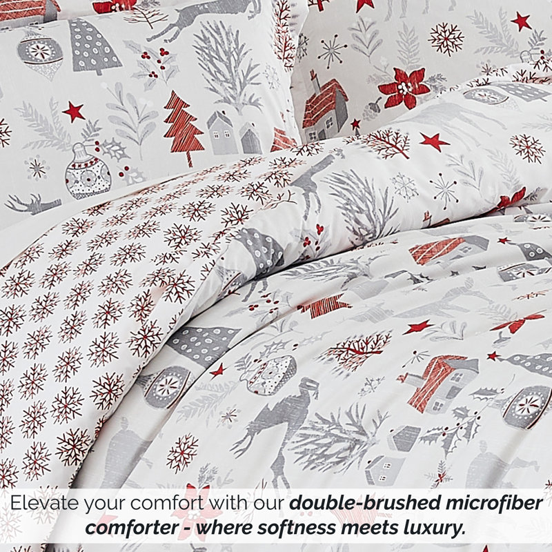 Holly Jolly Oversized Reversible Holiday Bedding Down Alternative Comforter Set with shams, Twin