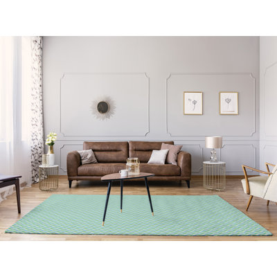 Tapis bleu ciel/vert chevron