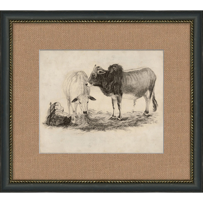 Antique Grazing Cows Painting
