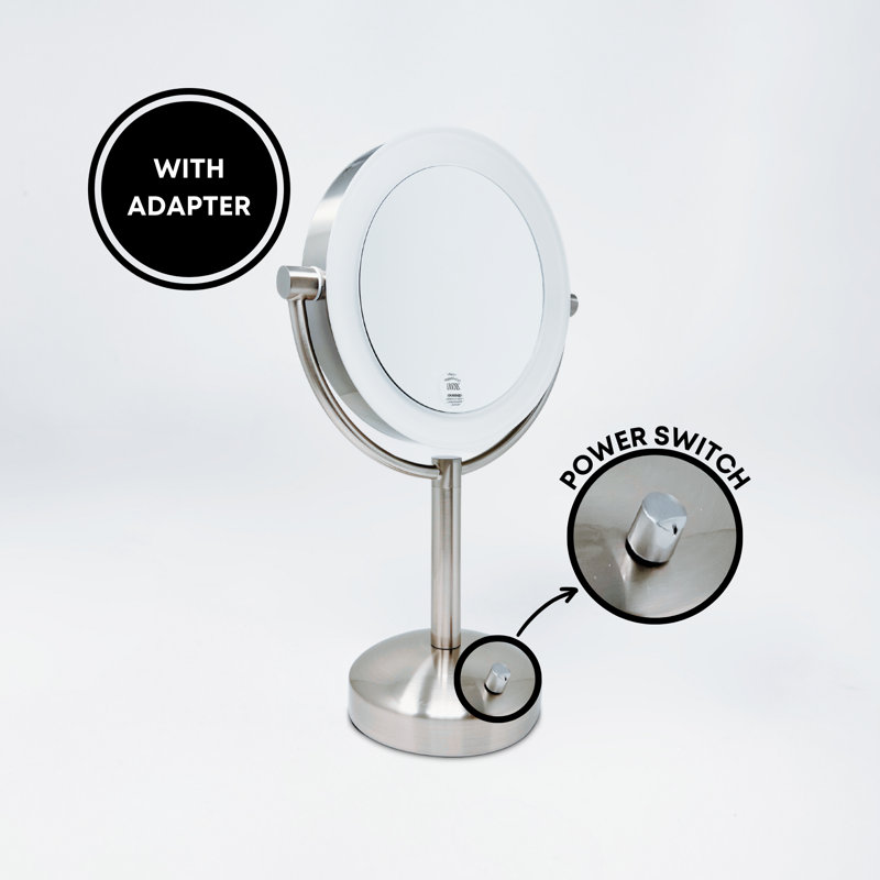 1X/10X Magnifying Double-Sided Lighted AC Plug-In Chrome Tabletop Mirror