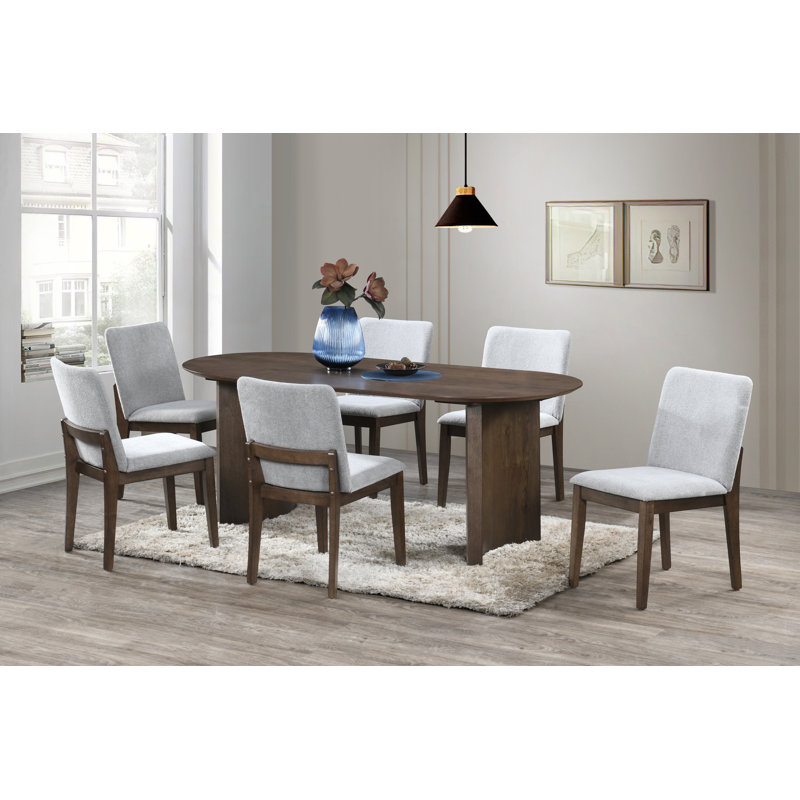 Ensemble de table de salle à manger ovale en bois 7 pièces avec 6 chaises rembourrées gris pierre Darrow, Gris