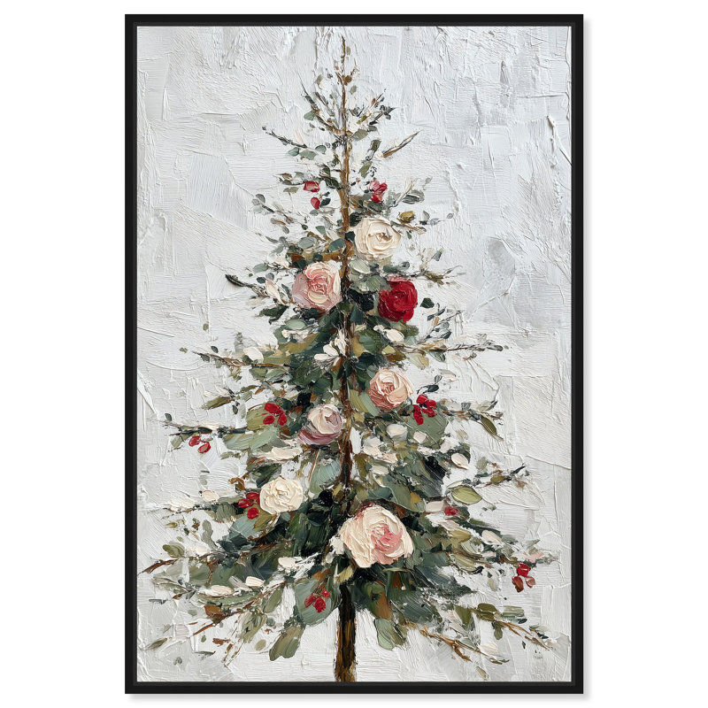 Décoration murale de Noël sur toile Festive Florals II par Art Remedy, cadre noir, 30 x 45, Structure noire