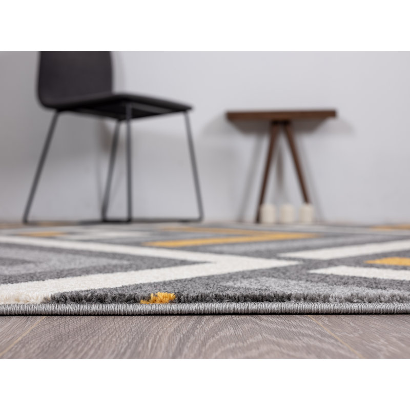 Tapis gris / blanc / jaune Braziel, Rectangle 6 pi x 9 pi