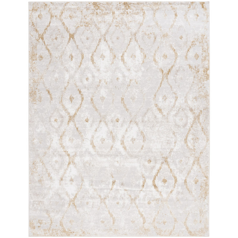 Tapis géométrique Milstein ivoire / doré, Rectangle 8 pi x 10 pi