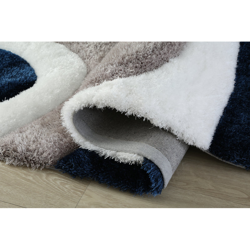 Thionville Shag Blue/Grey/White Shag Area Rug, Rectangle 5' x 7'