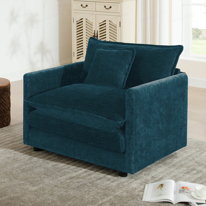 Fauteuil de lecture rembourré Comfy, Chenille-Blue