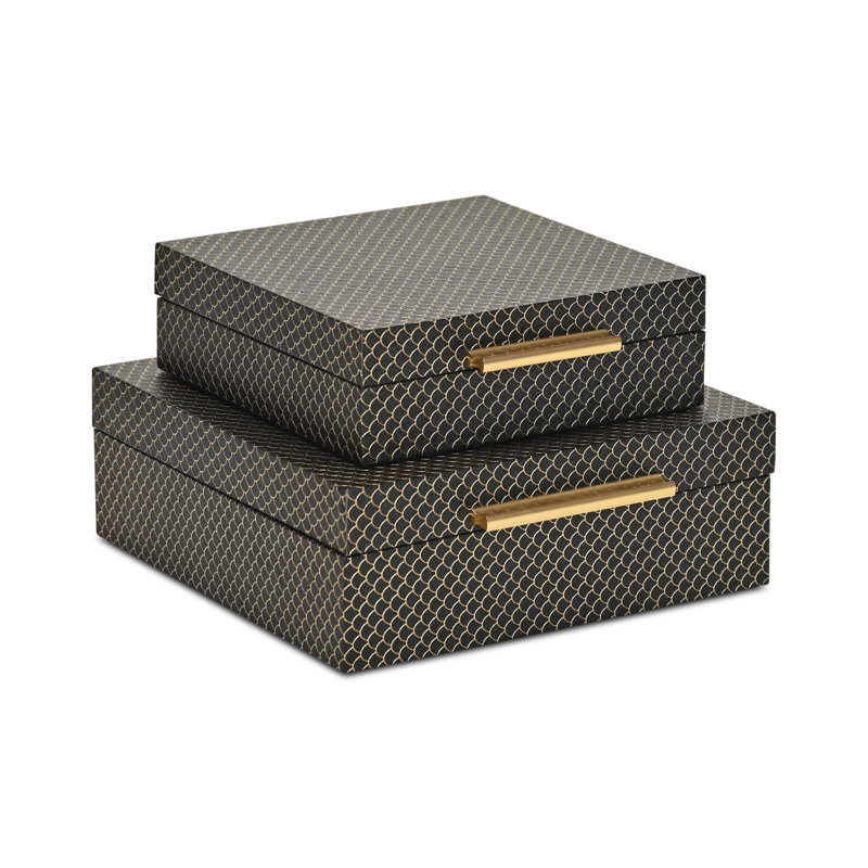 Mariline Elegant Fish Scale Pattern Square Box Set, Black