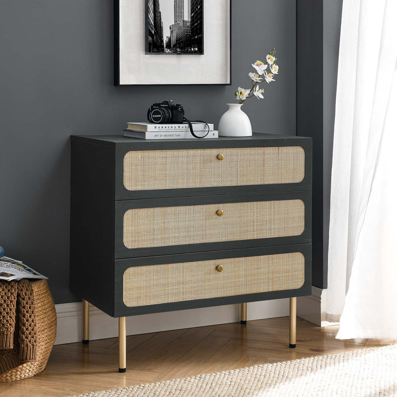 Modway Chaucer 3-Drawer Chest, Black/Gold