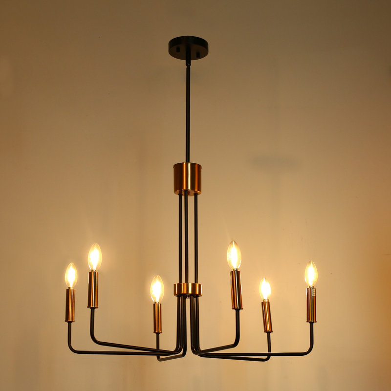 Lustre campagnard classique / traditionnel à 6 lumières à intensité variable Emilyn, Noir / or