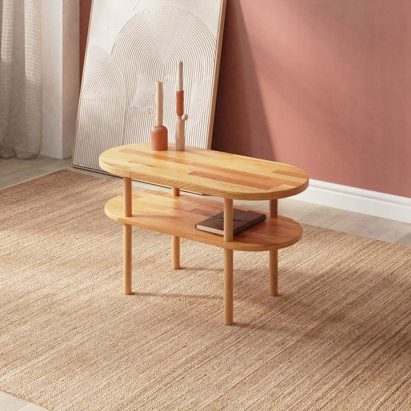 Malibu Solid Wood Oval Coffee Table in Solid Beech Wood for Living Room or Office, 17.4'' H x 31.5'' L x 14.9'' W