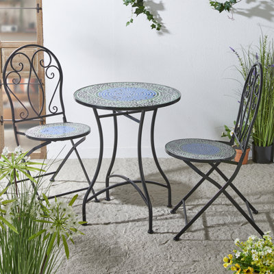 Set Of 3 Outdoor Metal And Ceramic Tile Folding Bistro Set (1Pc Table + 2Pcs Chair)