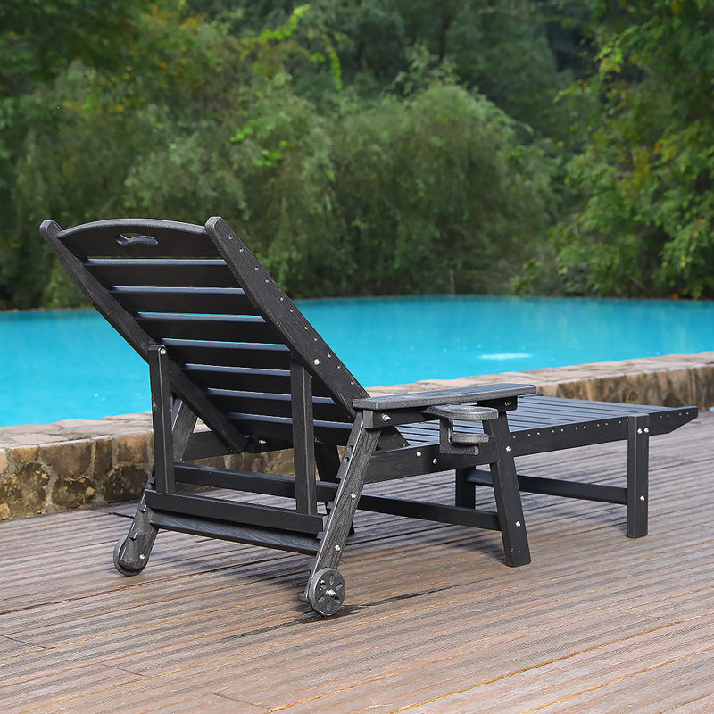 Outdoor Chaise Lounge With 4-Position Adjustable Backrest For Patio, Poolside, Deck, Gray