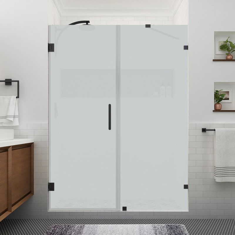 Nautis XL 68.25 to 69.25 in. W x 80 in. H Hinged Frameless Shower Door W/ Ultra-Bright Frosted Glass, Matte Black