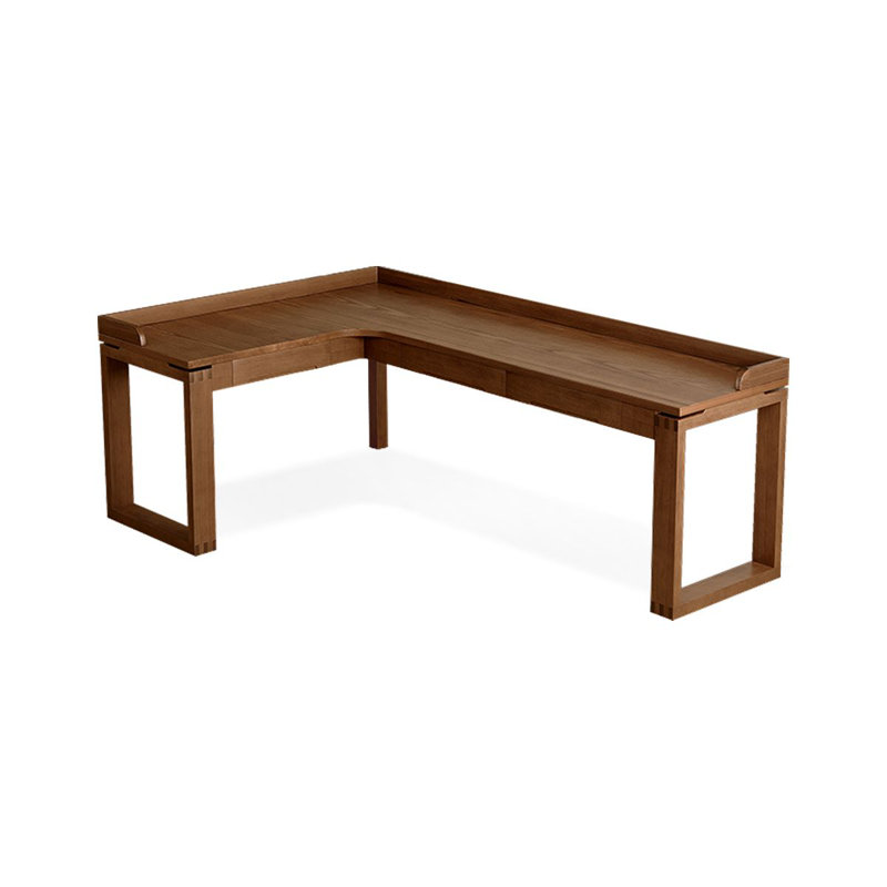 Light-walnut L-Shaped Solid Wood with 3 drawers desk, 31.5" H x 70.87" W x 47.24" D, Left Hand Return