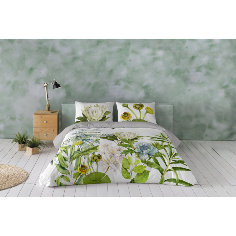 Ensemble de housse de couette en coton 3 pièces Siara (l 90 po x L 92 po), Housse de couette pour grand lit + 2 taies décora
