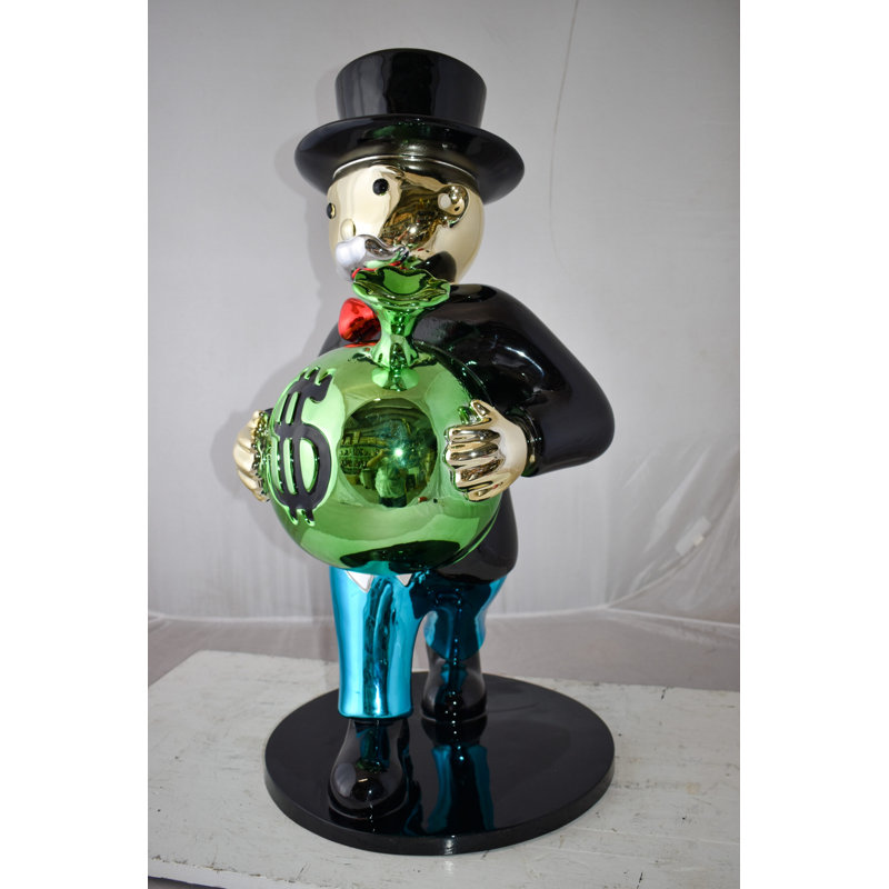 Casual Monopoly Man Holding Money Bag Resin Statue Large Size: 16" x 16" x 32"H