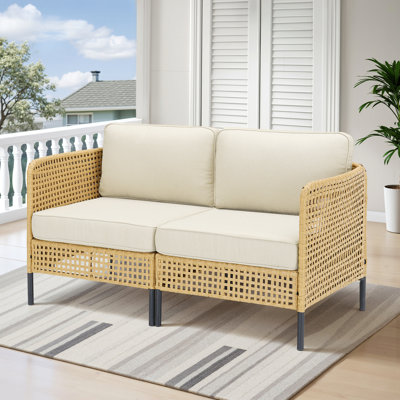 Ensemble de canapé modulaire d'extérieur en osier naturel avec coussins beiges Boho
