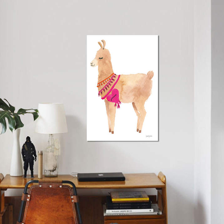 « la la llama iv », impression sur toile tendue, H 12 po x l 8 po x P 0,75 po, Toile tendue, Pas de tapis
