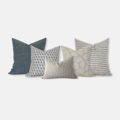 Blue Sofa Pillow Set, Blue and Cream Pillow Covers
