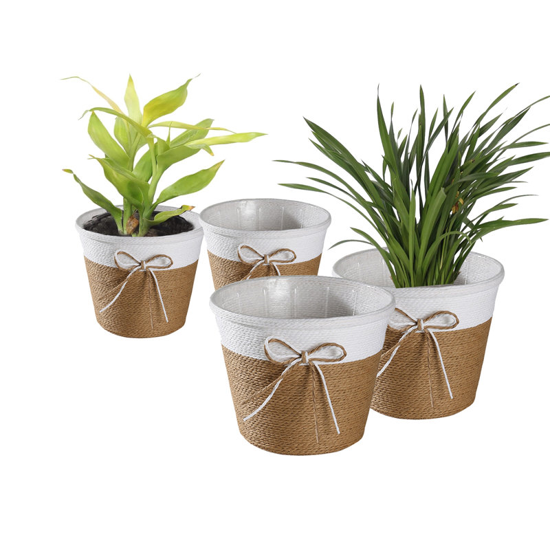 4PCS Paper Rope Flower Planter Decorative Flower Basket , Flower Pots Cover, Plant Containers,, 5.9" H x 7.67" W x 7.67" D