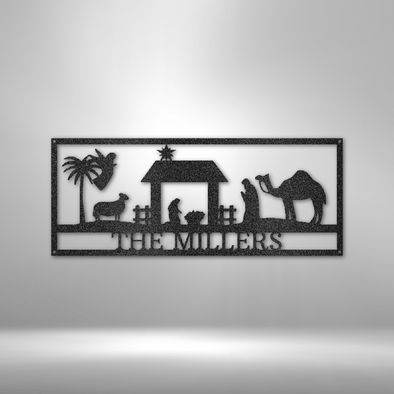 Monogramme de crèche de Noël personnalisé, H 28,75 po x l 29,5 po x P 0,5 po, Oui, Noir