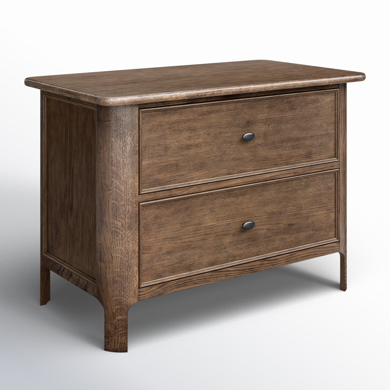 Aged Oak 2-Drawer Nightstand with Gunmetal Pulls