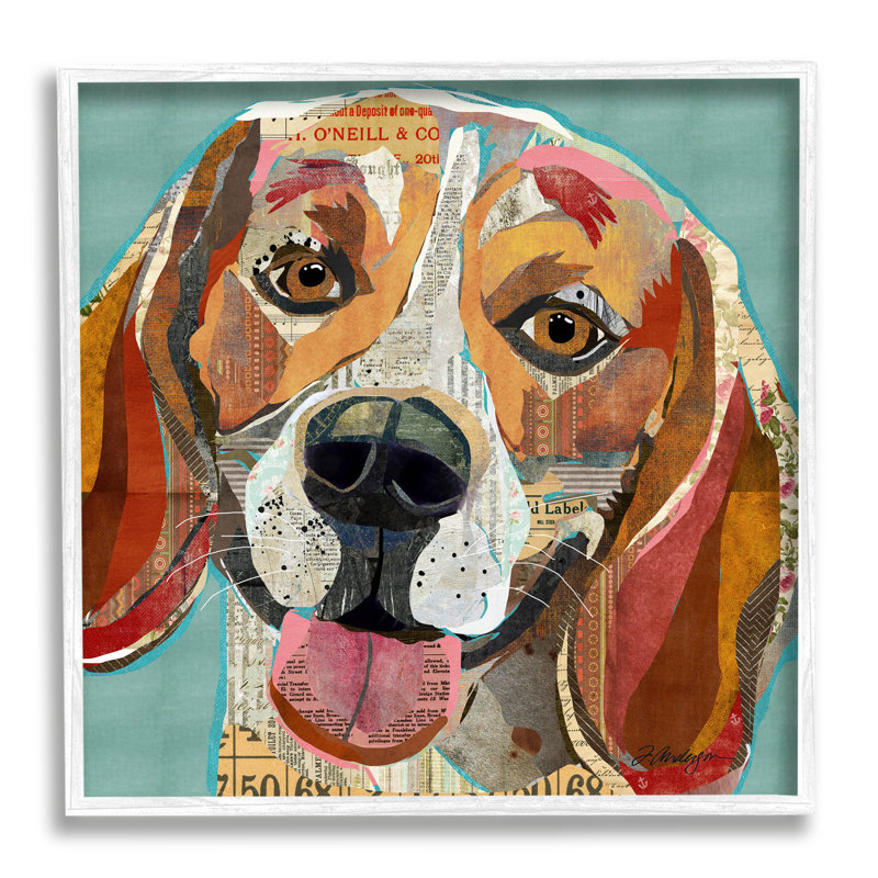 Collound Hound Dog, H 24 po x l 24 po x P 1,5 po, Giclée encadrée blanc bord de mer