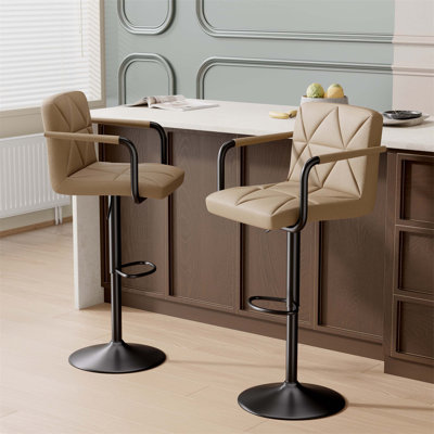 Ensemble de deux tabourets de bar rembourrés modernes avec dossier et accoudoirs, réglables en hauteur, confortables et robustes pour la cuisine, la salle à manger et plus encore