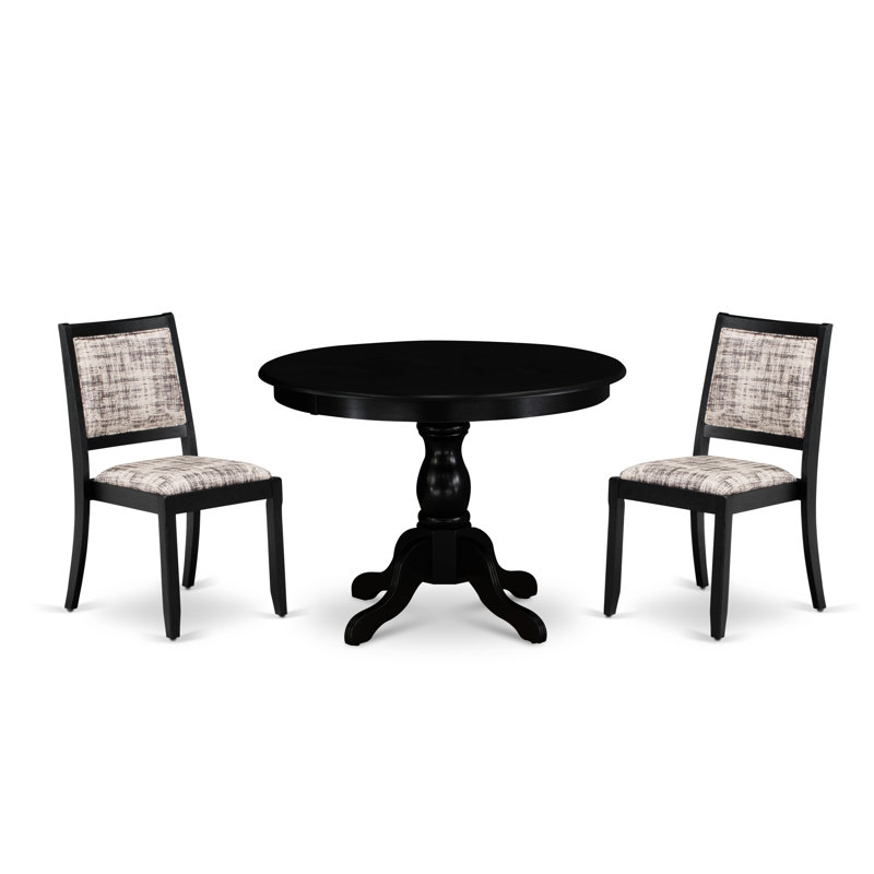 3-piece Kitchen Table Set includes a Round Table and 2 Texture stackable Chair, White/Gray Pattern, Black