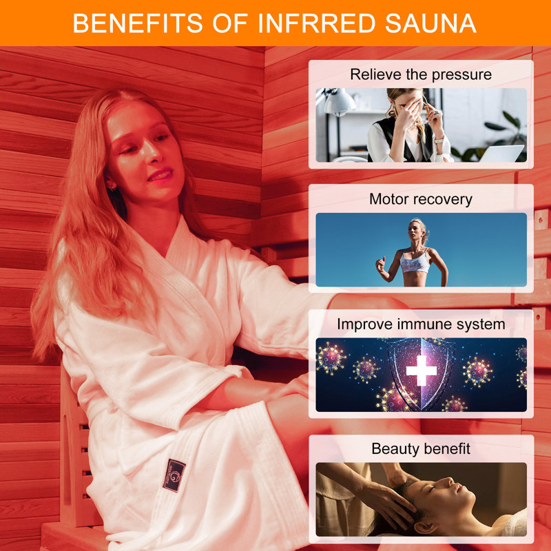 SMARTMAK Wifi Control Infrared Sauna Room with Recliner, One Person Infrared Sauna Home, 220V，2300W, 4 Heating Tubes, 4 Carbon Crystal Heating Panel, Bluetooth Speakers, 7 Color Light, Oxygen Bar