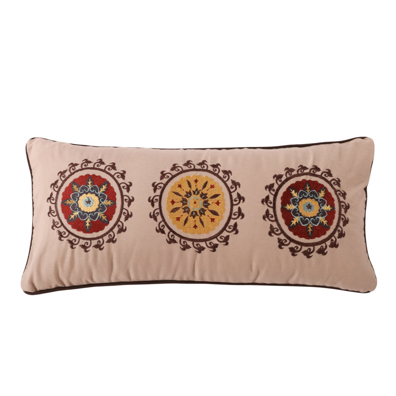 Greenland Home Fashions Andorra Decorative Neck Pillow 10"x22" Cotton Cover with Embroidered Accent and Polyester Insert