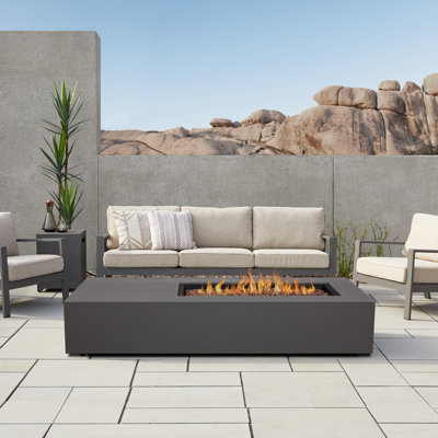 Aegean 75" Asymmetrical Rectangle Steel Propane or Natural Gas Fire Pit Table in Weathered Slate by Real Flame