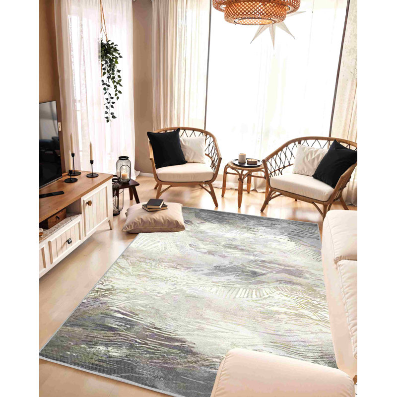 Melnick Machine Washable Living Room Rug Design 7772 - 5X8 (5'2"X7'5"), Grey
