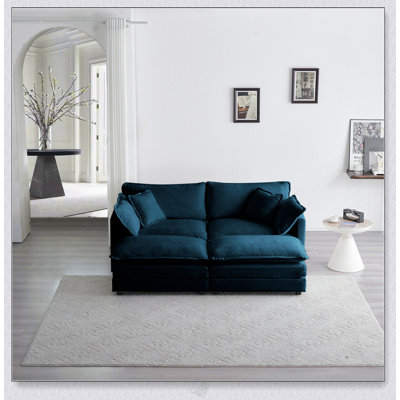 4-Piece Upholstered Sectional Sofa With 2 Seater And 2 Ottomans, High-End Chenille Fabric For Comfort And Style
