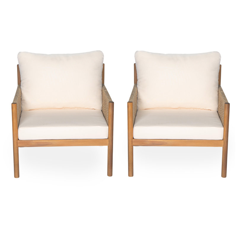 Modern Outdoor Woven Lounge Chair With Solid Wood Frame And Comfortable Polyester Cushions, Perfect For Patio, Garden, Or Balcony