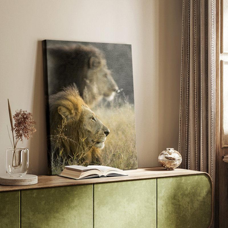 Lions au soleil du matin - galerie Cavas sur mesure, H 18 po x l 12 po
