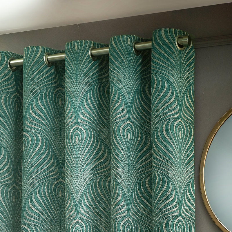 Gatsby Geometric Jacquard Eyelet Curtians, Green, 117 W x 137 D cm