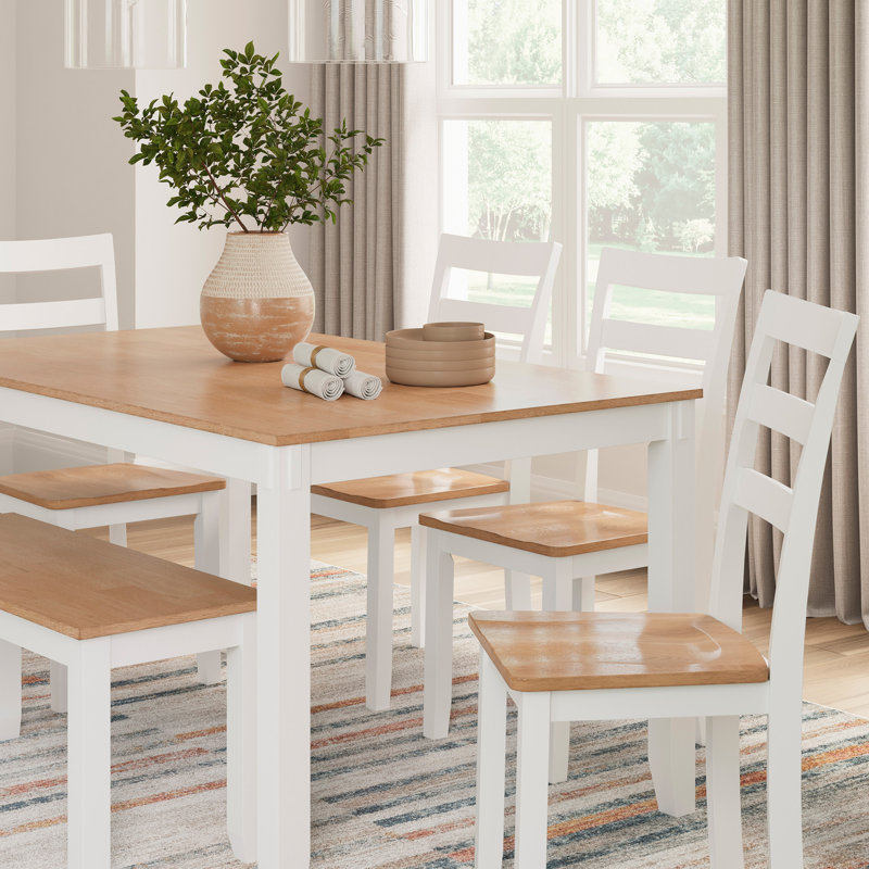 Malkin Dining Table With 4 Chairs And Bench, Set Of 6, White, White