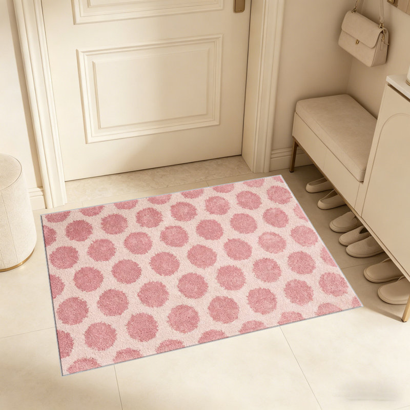 Pink Polka Dot carpet-easy to clean, machine-washable, soft and comfortable; suitable for door mats, kitchens, living rooms, bedrooms, corridors, and laundry areas. Easy to clean, durable carpet for home decoration.