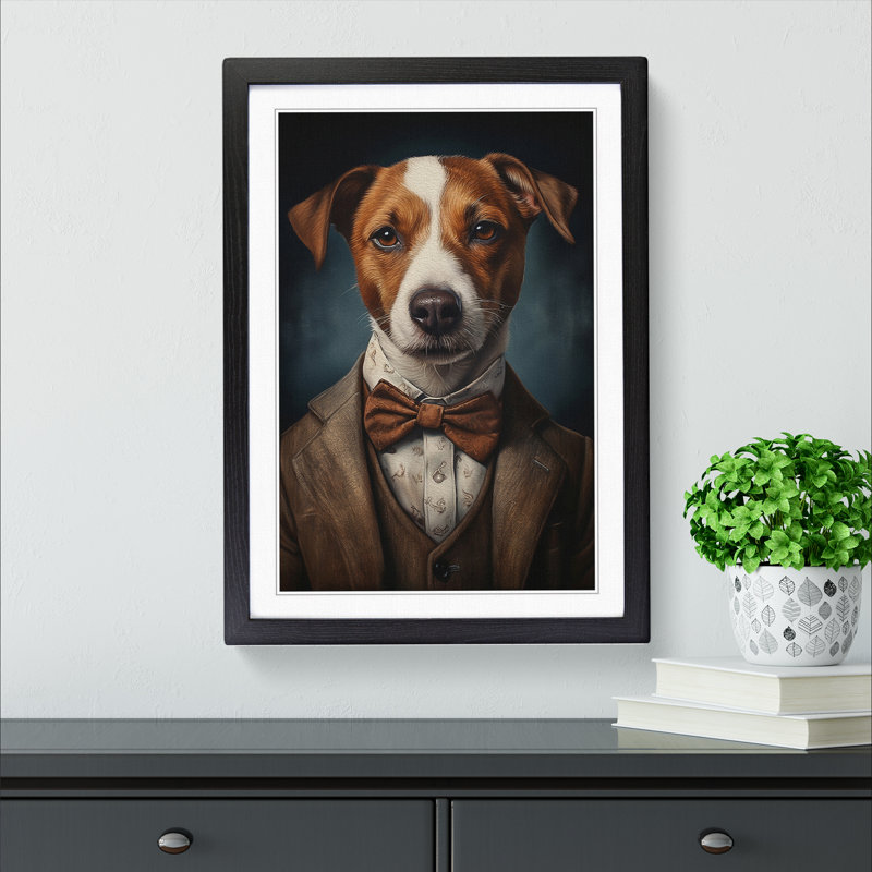 Jack Russell In A Suit No.4 - Single Picture Frame Print on Wood, Black, 34cm H x 25cm W x 2cm D