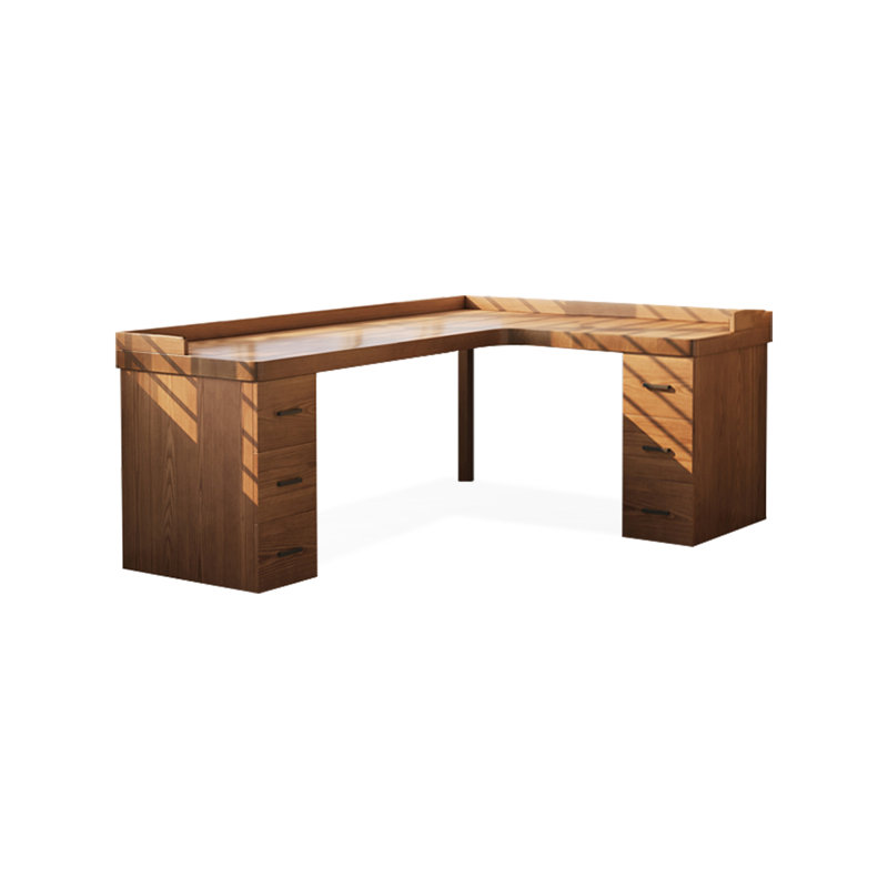 70.87"Walnut L-Shaped Solid Wood with 6 drawers desk, 29.53" H x 62.99" W x 47.24" D, Right Hand Return