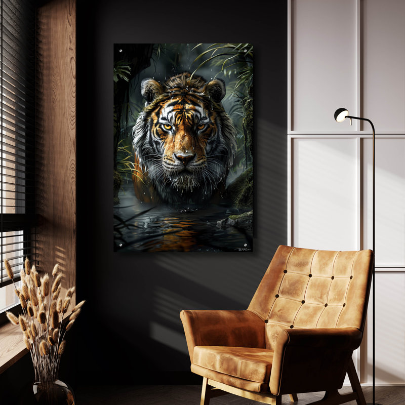 «Tiger In The Water» par Momart, art mural en verre acrylique, H 36 po x l 24 po x P 0,2 po