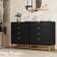 Commode blanche 4 tiroirs, grande commode pour la chambre à coucher, commode en bois avec 4 grands tiroirs, commodes modernes avec poignées en métal doré pour le couloir, entrée-387279250