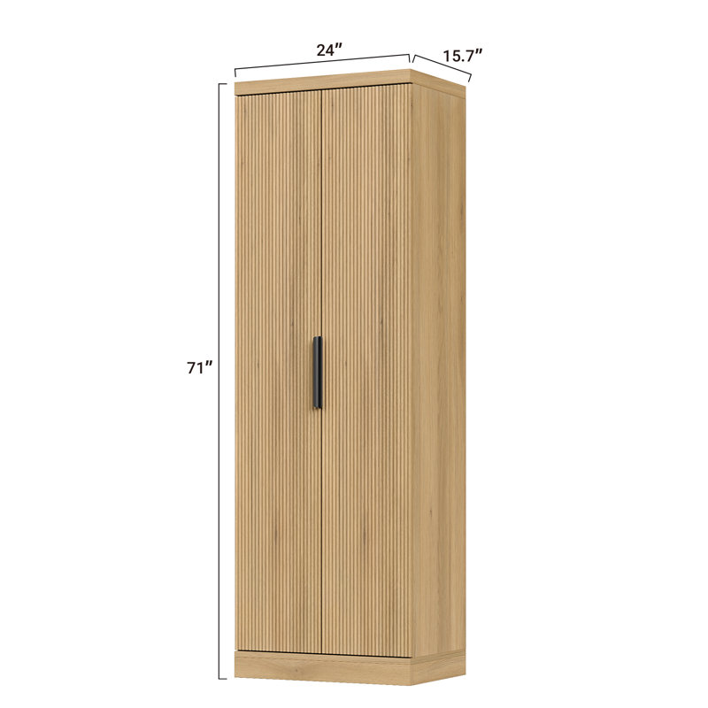 Armoire de cuisine cannelée de 71 po avec 5 niveaux, armoire de rangement haute avec étagères réglables, Naturel