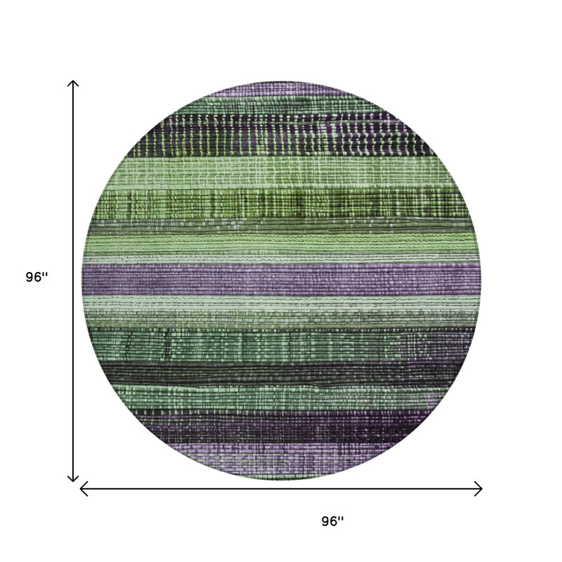 Tapis intérieur lavable rayé rond 8 pi mauve et vert
