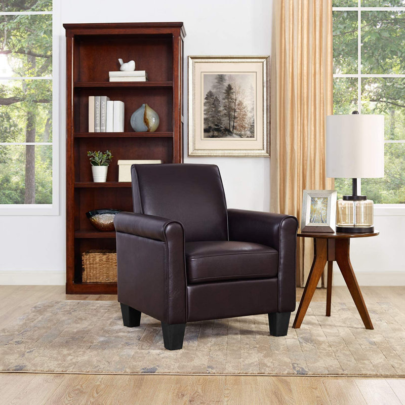Alrun Upholstered 29" Wide Faux Leather Armchair, Espresso Faux Leather