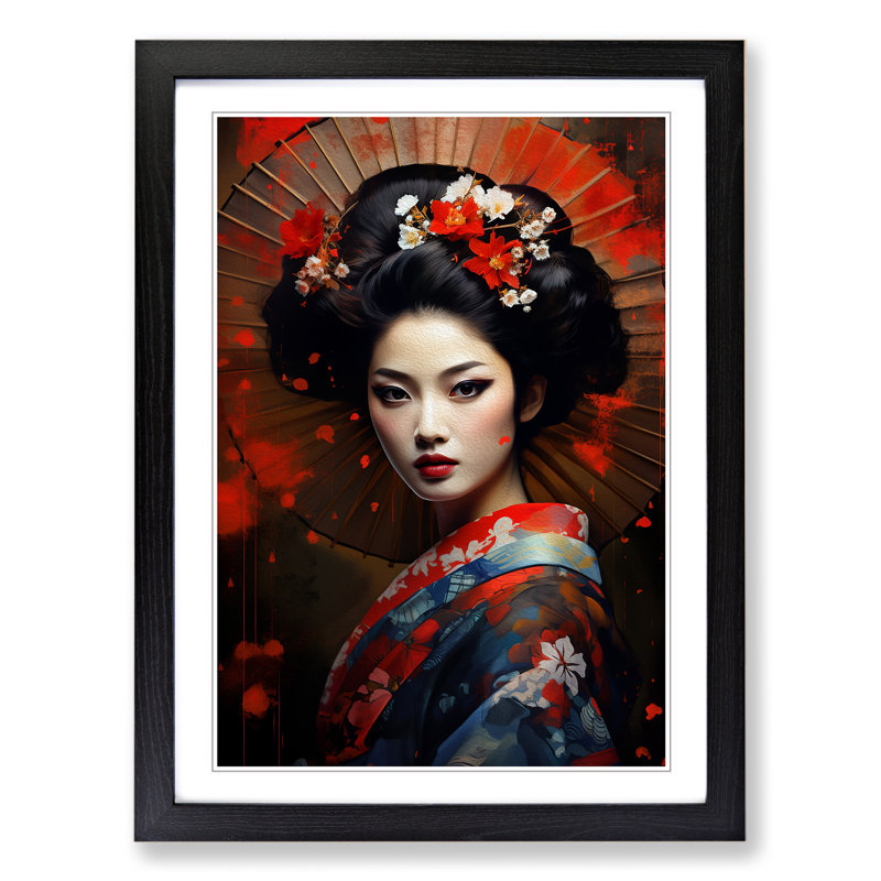 Geisha Digital Art - Framed Print, 46cm H x 34cm W, Black Framed